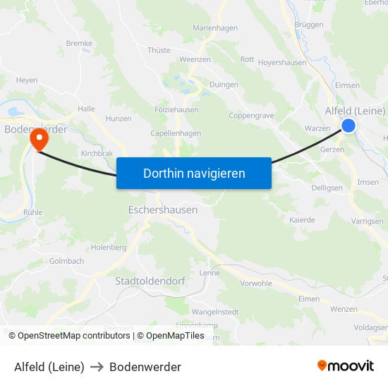 Alfeld (Leine) to Bodenwerder map