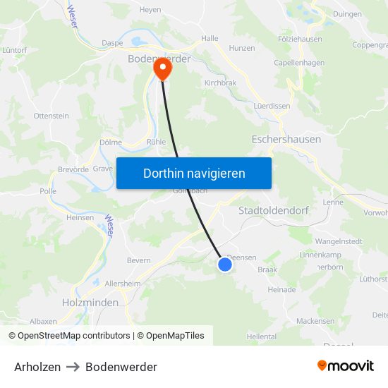 Arholzen to Bodenwerder map