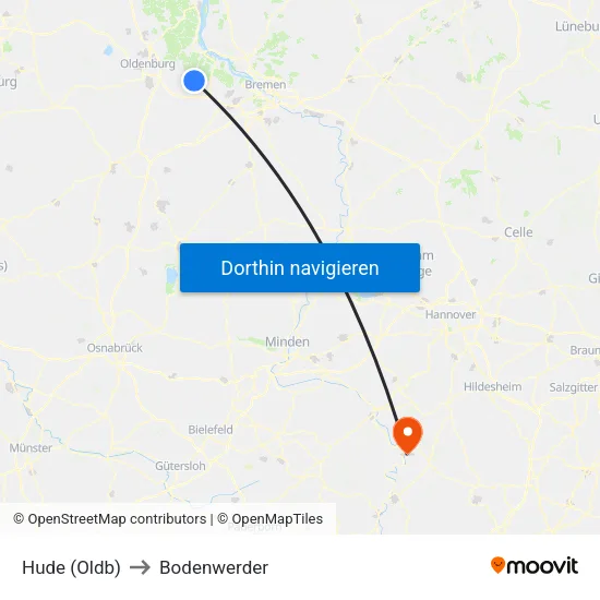 Hude (Oldb) to Bodenwerder map