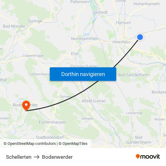 Schellerten to Bodenwerder map