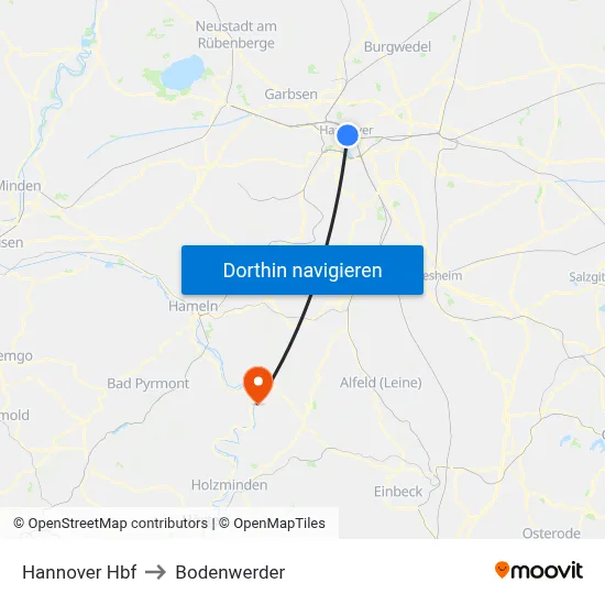 Hannover Hbf to Bodenwerder map