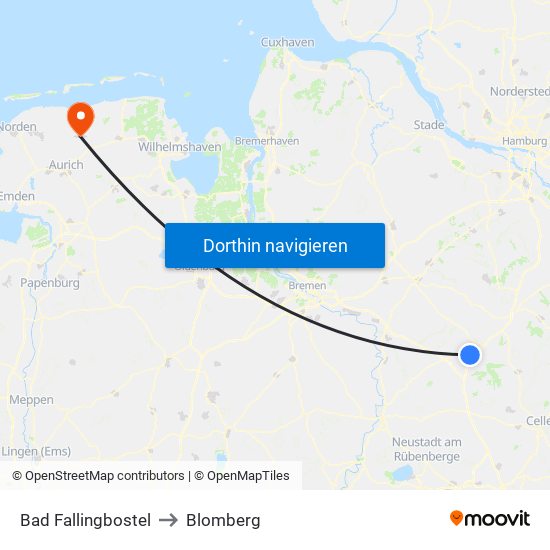 Bad Fallingbostel to Blomberg map