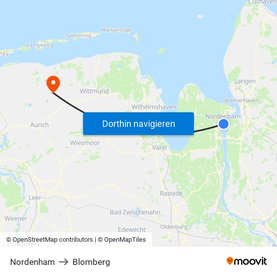 Nordenham to Blomberg map