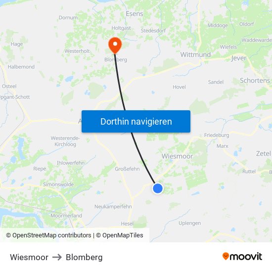 Wiesmoor to Blomberg map