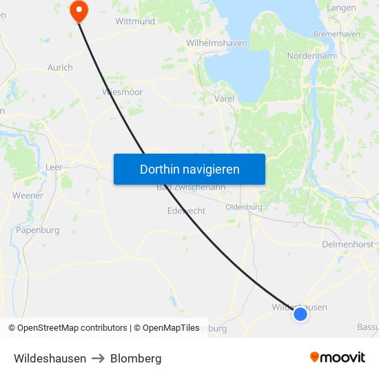 Wildeshausen to Blomberg map