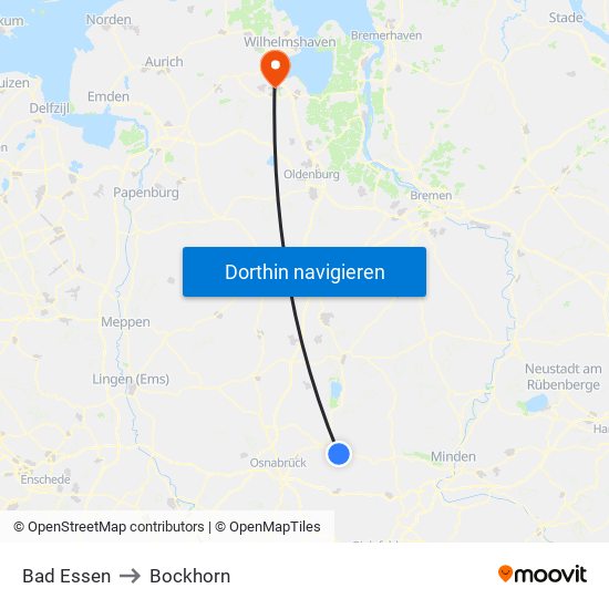 Bad Essen to Bockhorn map