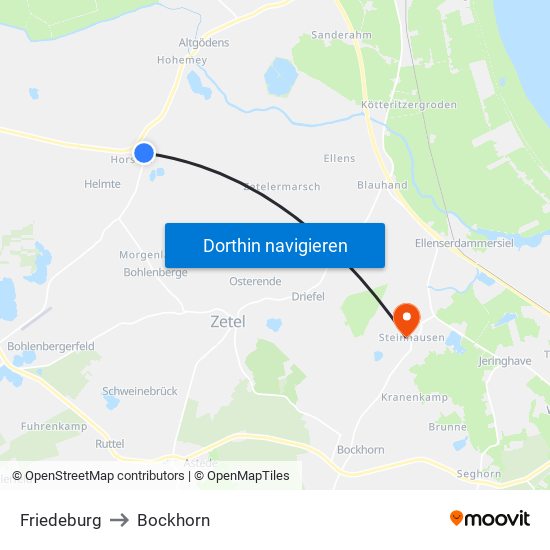 Friedeburg to Bockhorn map