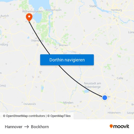 Hannover to Bockhorn map