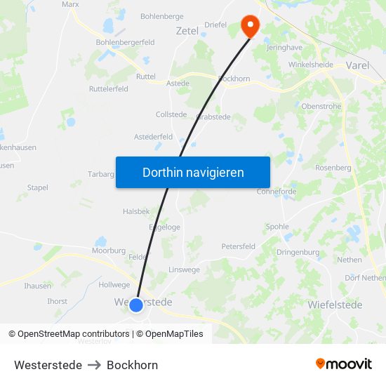 Westerstede to Bockhorn map