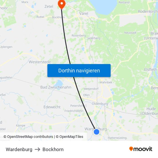 Wardenburg to Bockhorn map