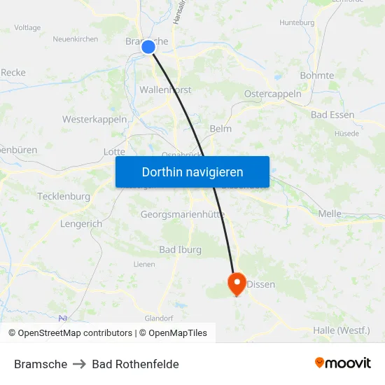 Bramsche to Bad Rothenfelde map