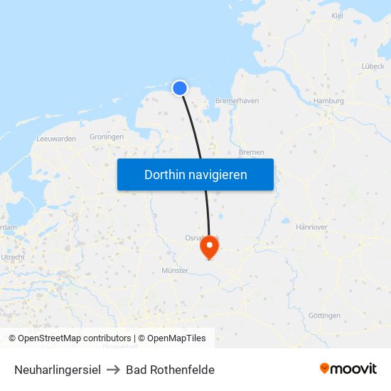 Neuharlingersiel to Bad Rothenfelde map