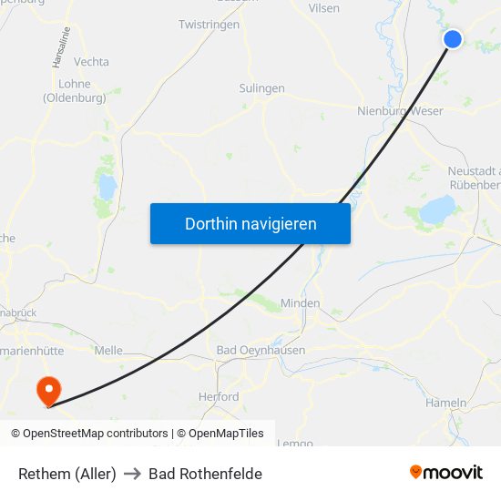 Rethem (Aller) to Bad Rothenfelde map