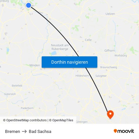 Bremen to Bad Sachsa map