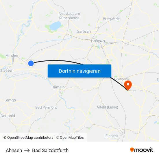 Ahnsen to Bad Salzdetfurth map