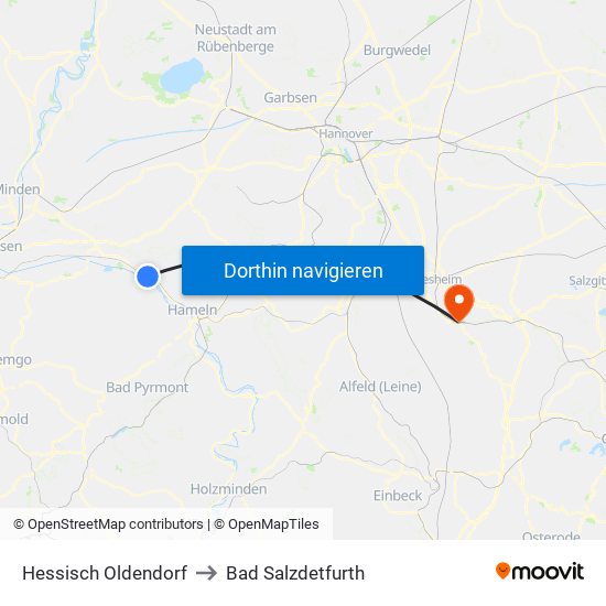 Hessisch Oldendorf to Bad Salzdetfurth map