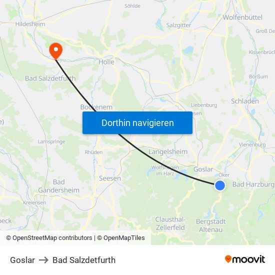 Goslar to Bad Salzdetfurth map