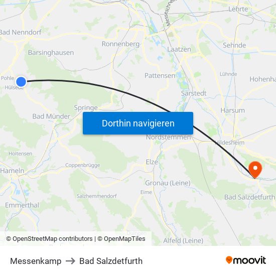 Messenkamp to Bad Salzdetfurth map