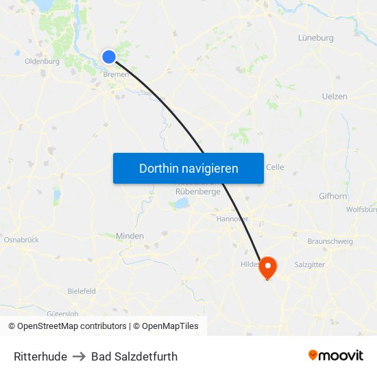 Ritterhude to Bad Salzdetfurth map