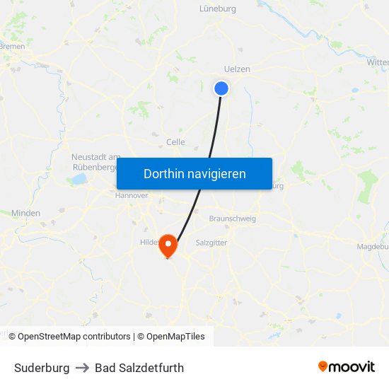 Suderburg to Bad Salzdetfurth map