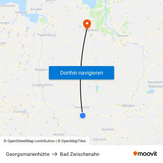 Georgsmarienhütte to Bad Zwischenahn map