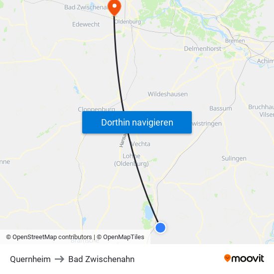 Quernheim to Bad Zwischenahn map