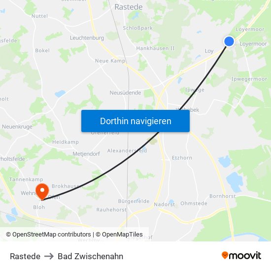 Rastede to Bad Zwischenahn map