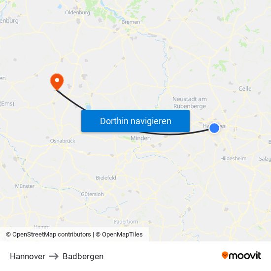 Hannover to Badbergen map