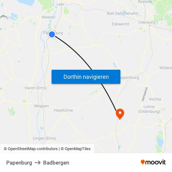 Papenburg to Badbergen map