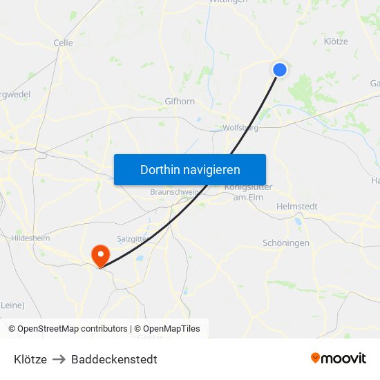 Klötze to Baddeckenstedt map