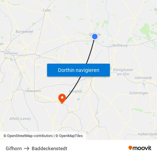 Gifhorn to Baddeckenstedt map