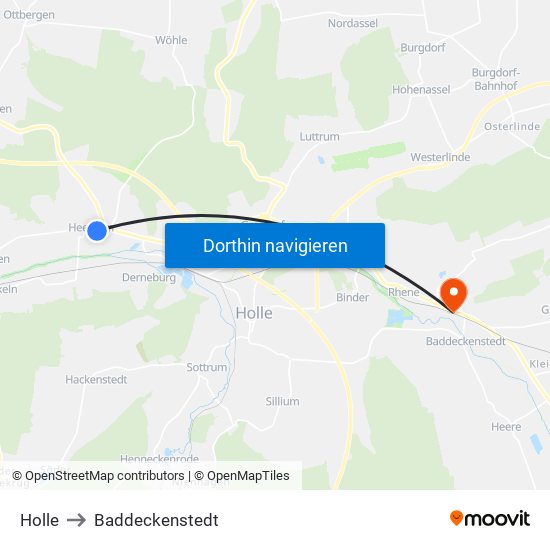 Holle to Baddeckenstedt map