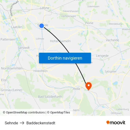 Sehnde to Baddeckenstedt map