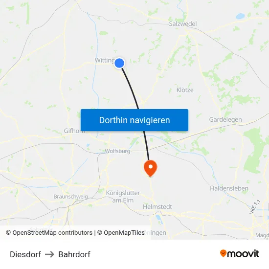 Diesdorf to Bahrdorf map