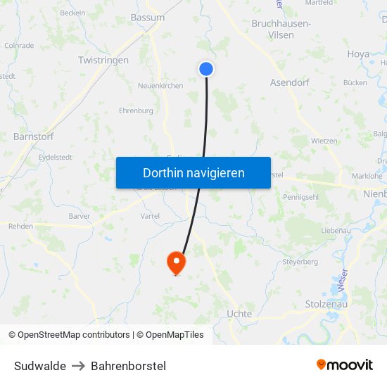 Sudwalde to Bahrenborstel map
