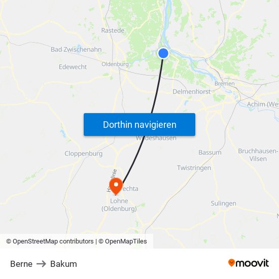 Berne to Bakum map