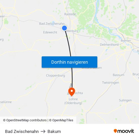 Bad Zwischenahn to Bakum map