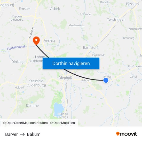 Barver to Bakum map