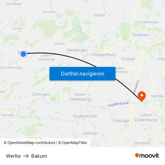 Werlte to Bakum map