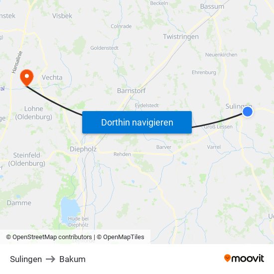 Sulingen to Bakum map