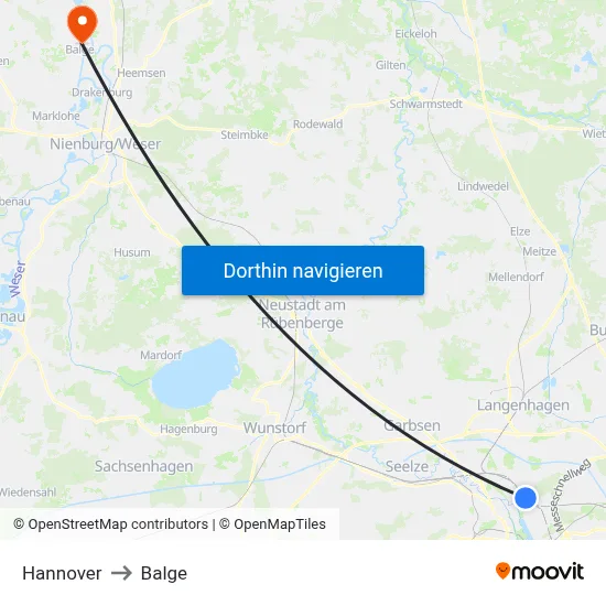 Hannover to Balge map