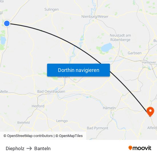 Diepholz to Banteln map