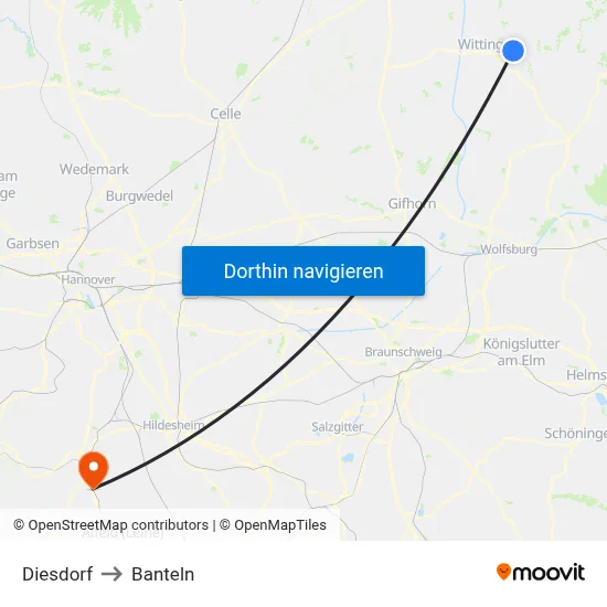 Diesdorf to Banteln map