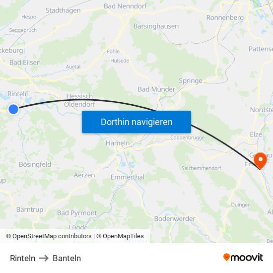 Rinteln to Banteln map