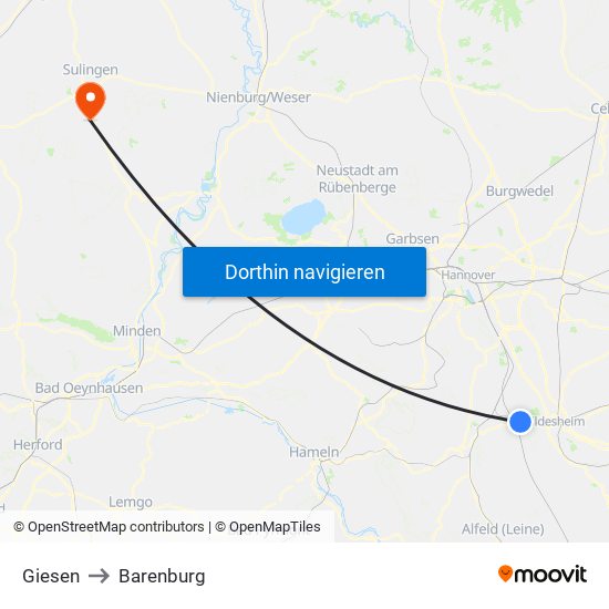 Giesen to Barenburg map