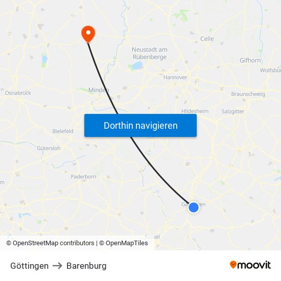 Göttingen to Barenburg map