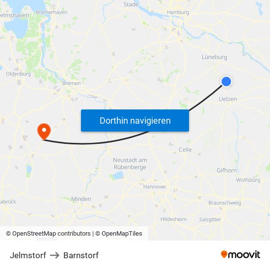 Jelmstorf to Barnstorf map