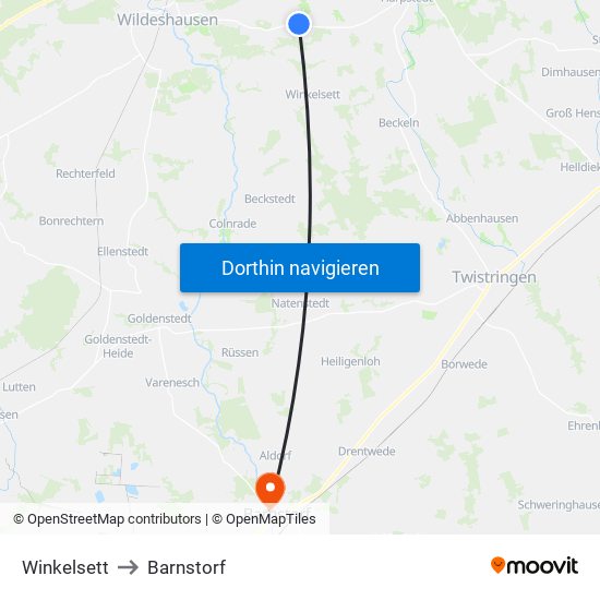 Winkelsett to Barnstorf map