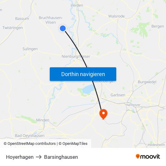 Hoyerhagen to Barsinghausen map