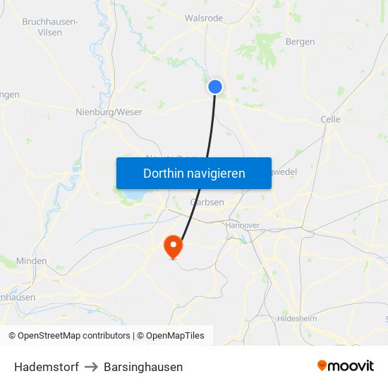 Hademstorf to Barsinghausen map